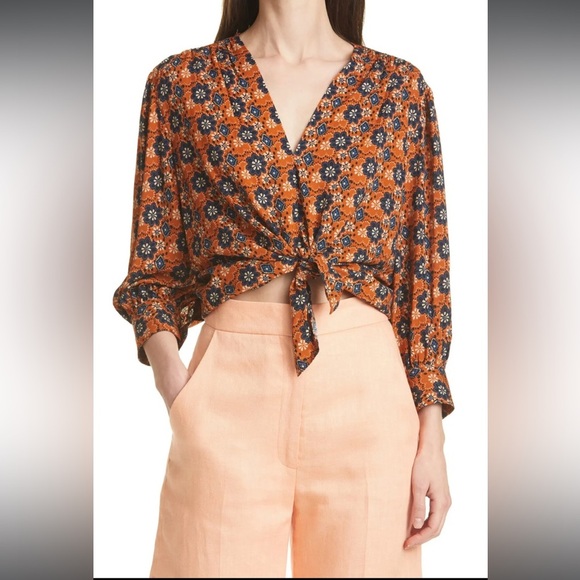 🌟 SMYTHE - TIE FRONT BLOUSE - Size Large - Oversized - Picture 1 of 9